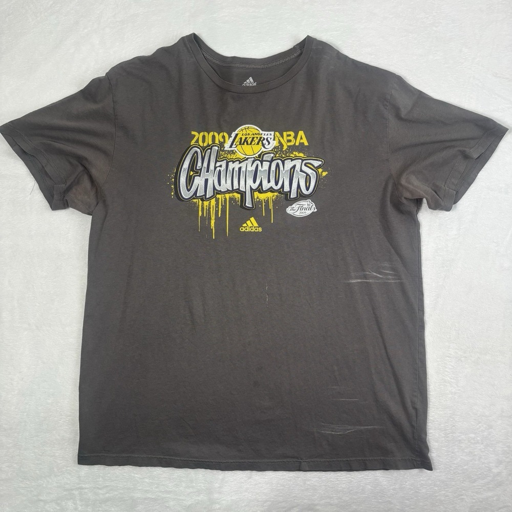 Adidas Los Angeles Lakers 2009 NBA Chamions Graffiti Grey‎ Shirt Distressed XL